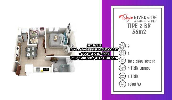 Apartemen PIK 2 Tokyo Riverside 2BR, View Taman 2