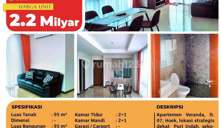 Apartemen Veranda, Puri Indah, Jakarta Barat, 95m², Lt. 07, Ppjb 2