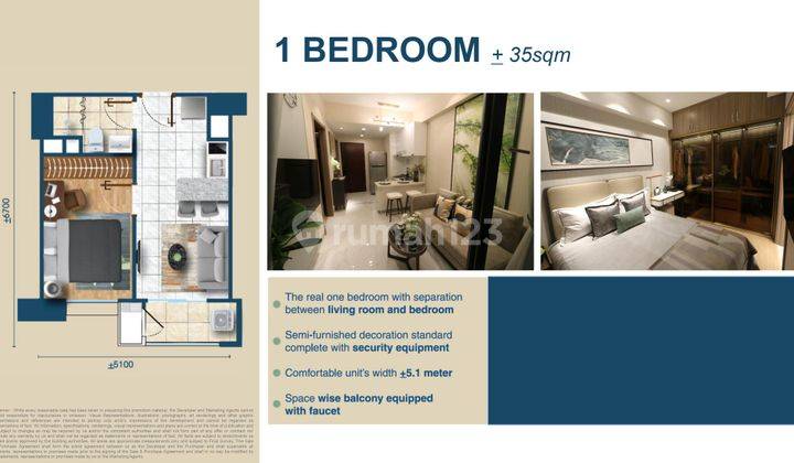 Apartemen Sky House BSD+, Tower Kensington, Type 1 BR 2