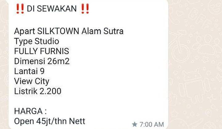 Disewakan Apartm Silktown type Studio , dekat Alam Sutera 2