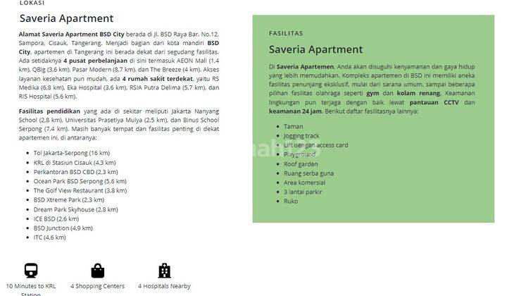 Apartement Murah, FULL Furnished, Saveria Apartment di BSD 2