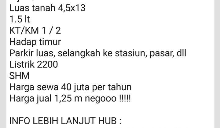 RUKO  HADAP TIMUR STRATEGIS SELANGKAH KE STASIUN COCOK UTK USAHA 2