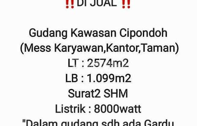 Gudang terdapat mess dan kantor di Kawasan Cipondoh 2