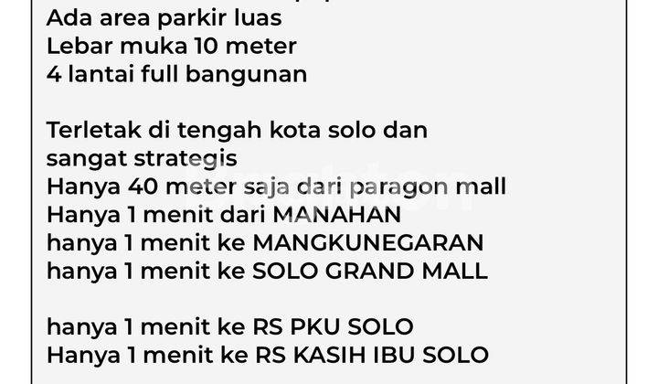 RUKO 4 LANTAI TENGAH KOTA! STRATEGIS DAN SIAP PAKAI! HANYA 60 METER KE SOLO PARAGON MALL 2