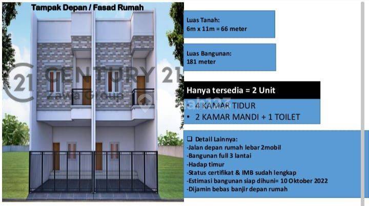 Dijual Rumah Baru Indent di daerah Duri Kepa. Rumah ready Oktober 2022, 3 Lantai Akses jalan 2 mobil, Hadap timur, Bebas banjir saat ini ada program “early bid” 2