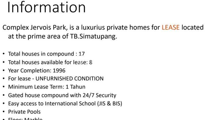 Jervois Park for Rent (kawasan hunian di TB Simatupang) 2