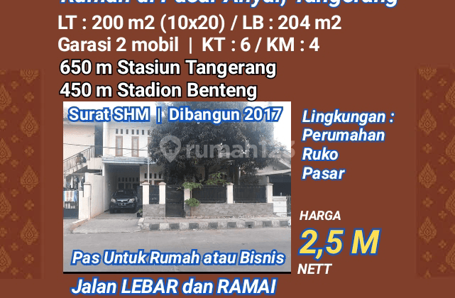 Rumah 2 lt Pasar Anyar. Jalan LEBAR RAMAI, cocok u/ rumah/bisnis 1