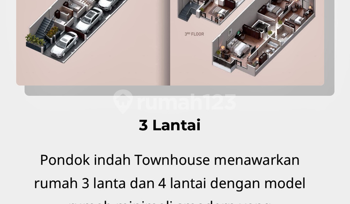 Rumah 3 Lantai Unfurnished Baru - 3BR+1 (Lt: 140 m² Lb: 297 m²) 5.2m, Bintaro, Jakarta Selatan