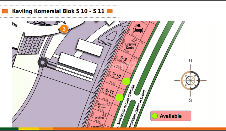 KAVLING KOMERSIAL BLOK S SCIENTIA GARDEN TINGGAL 2 UNIT  DI GADING SERPONG 2