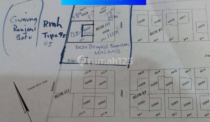 TERMURAH 4 Kavling TOTAL 420m2 @Singosari Malang, cocok unt Gudang/Villa (View Gunung Rinjani & Gunung Bromo); JUAL 878jt / SEWA 25jt perthn. 2