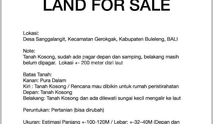 Suitable for villas, empty land, location 200 m to the sea, Sanggalangit Village, District. Gerokgak, District Buleleng, Bali 2