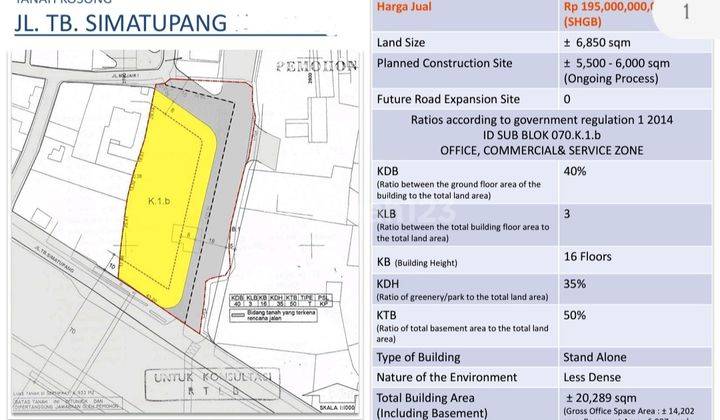 Tanah di TB Simatupang Zona Ungu Komersil Bisa dibangun Gedung 16 Lantai  1