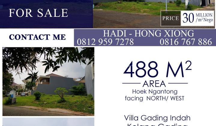 DIJUAL Kavling Villa Gading Indah-Kelapa Gading. 10 Menit ke MOI 1