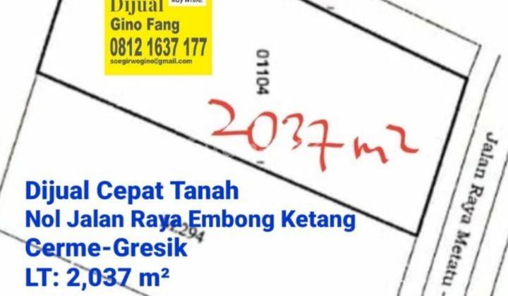 Dijual Cepat Tanah Nol jalan raya Cerme Gresik 1