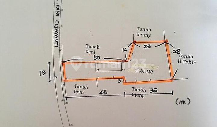 Jual Cepat Tanah Seluas 1431 M2 di Jl. Raya Cijayanti Sentul Bogor Jawa Barat