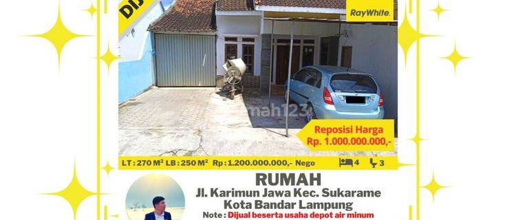 Rumah beserta usaha Isi Ulang Galon di Jalan Karimun Jawa Sukarame 1