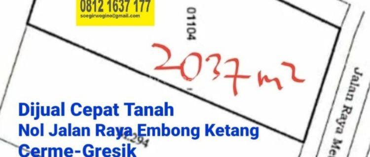 Dijual Cepat Tanah Nol jalan raya Cerme Gresik 1