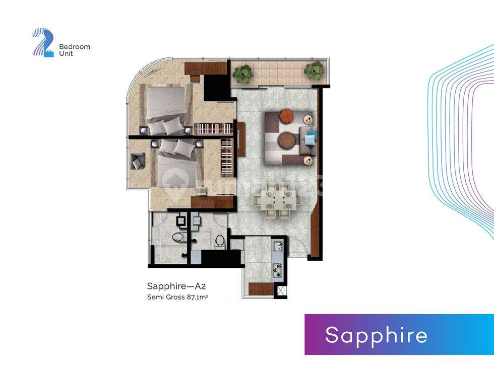 2 Bedroom = Sapphire (Corner)