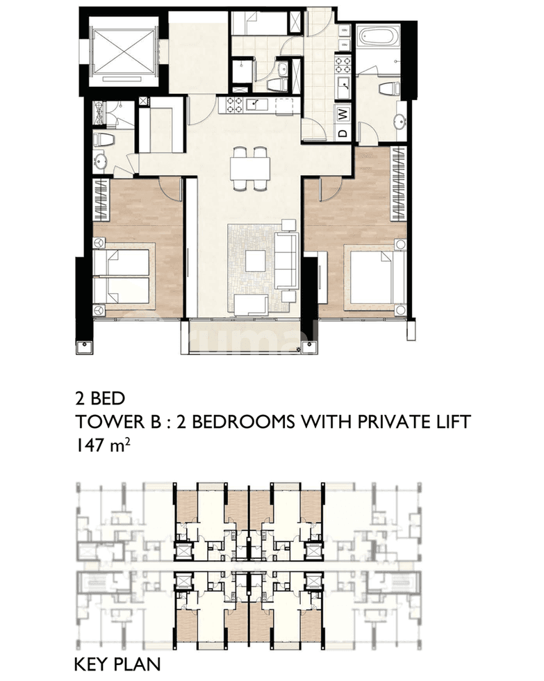 2 Bedrooms (Private Lift)