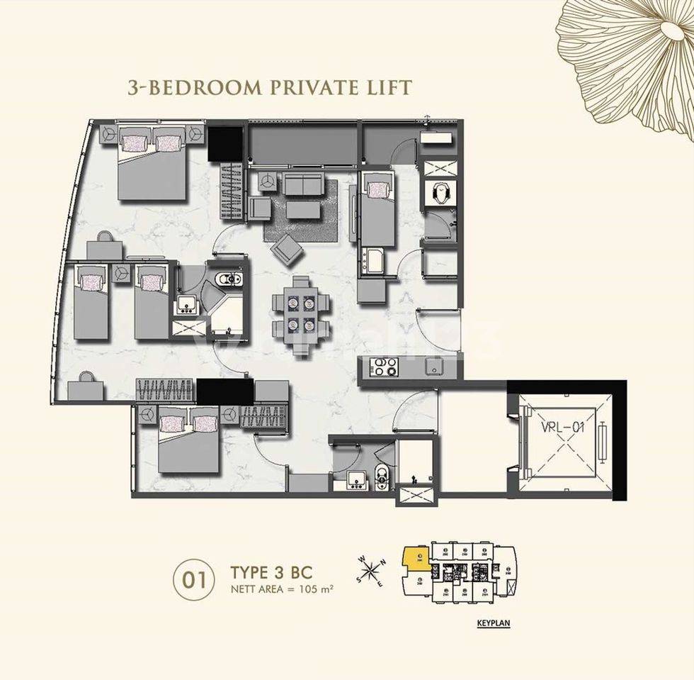 Unit 1 Type 3BC - 3 Bedroom Private Lift