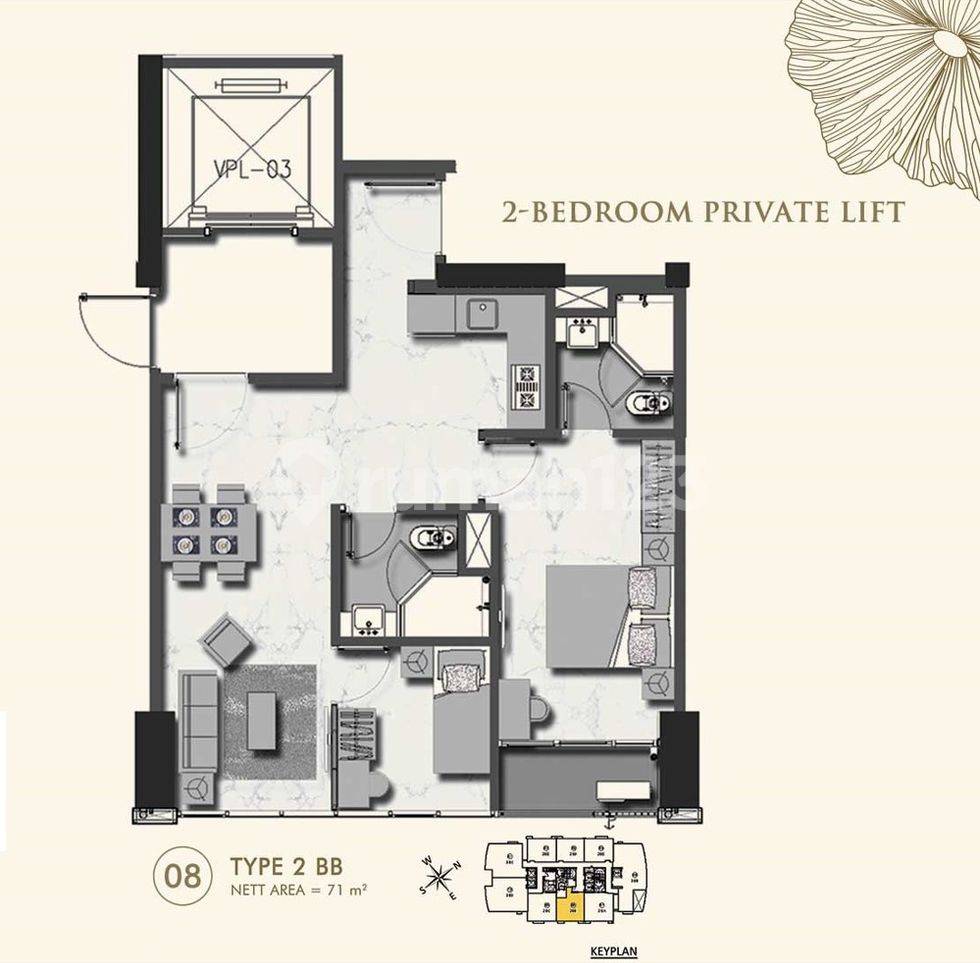 Unit 8 Type 2BB - 2 Bedroom Private Lift