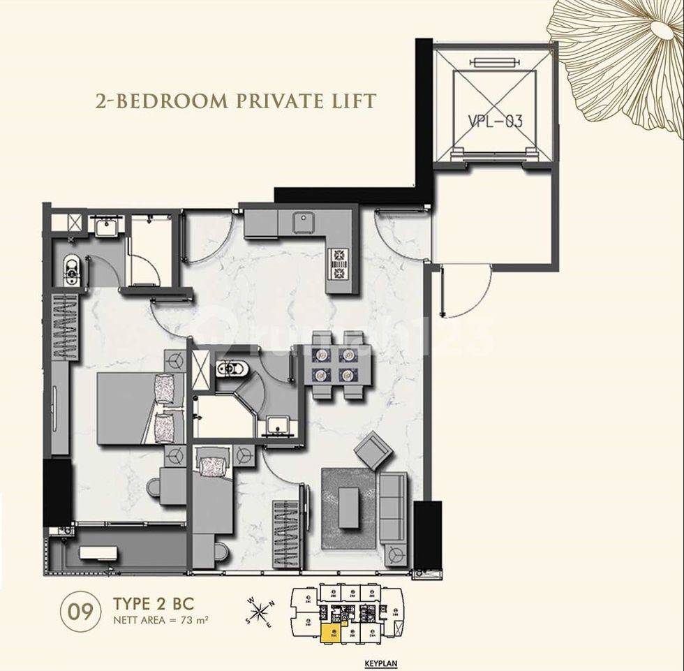 Unit 9 Type 2BC - 2 Bedroom Private Lift